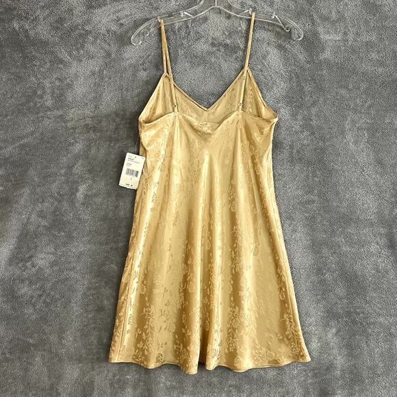 Vintage Laura Leigh 100% Silk Slip Dress Womens M Gold Floral Shimmery - Picture 7 of 11